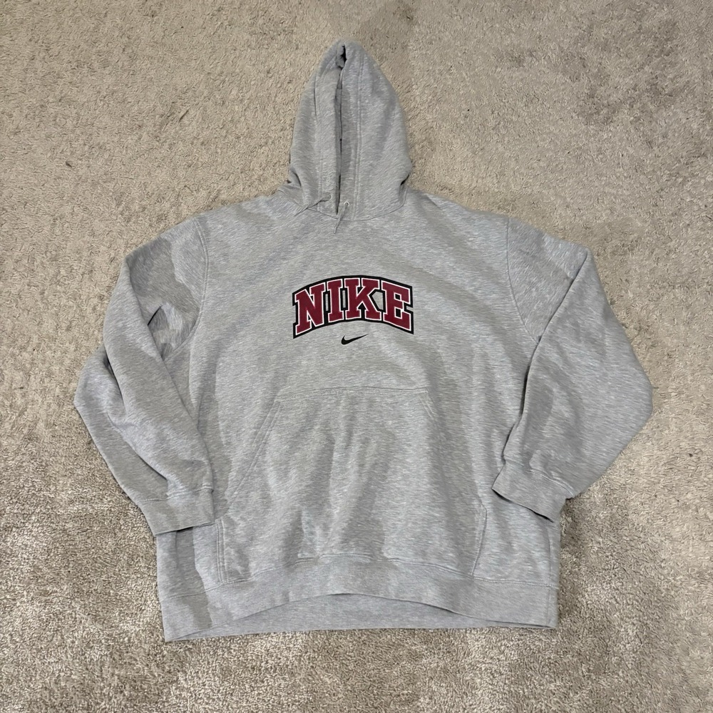 Vintage Nike Spell Out Embroidered Grey Hoodie Sweatshirt Men's 2XL
